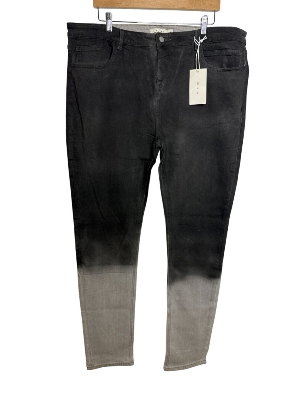 MNML Mens 42 Ombre Jeans Black Gray Gradient Skinny Stretch Button Fly Edgy